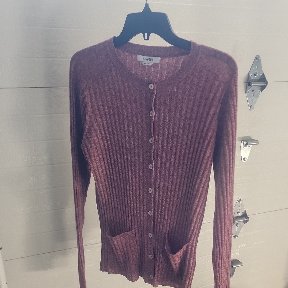 Re/Done Chevron Ribbed Knit Cardigan Size L